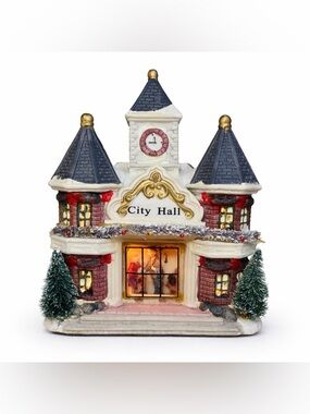 Vintage Holiday Seasons City Hall Lighted Porcelain House w Box